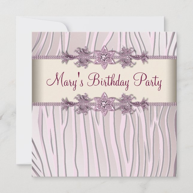 Pink Zebra Womans Birthday Party Invitation (Front)