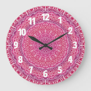 Pink Zen Mandala Pretty boho lace Large Clock
