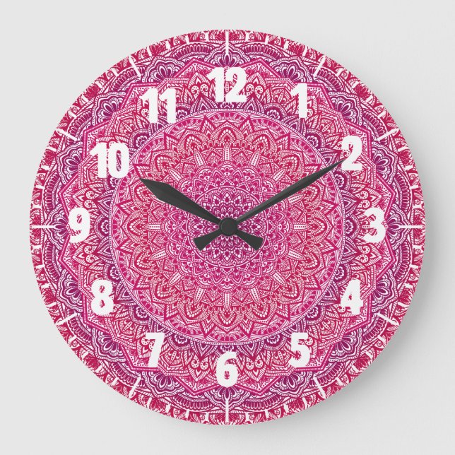 Pink Zen Mandala Pretty boho lace Large Clock (Front)