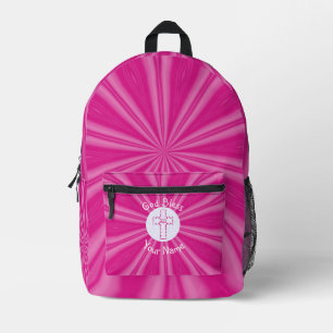 Pink Zig Zag Christian Cross Personalised Printed Backpack