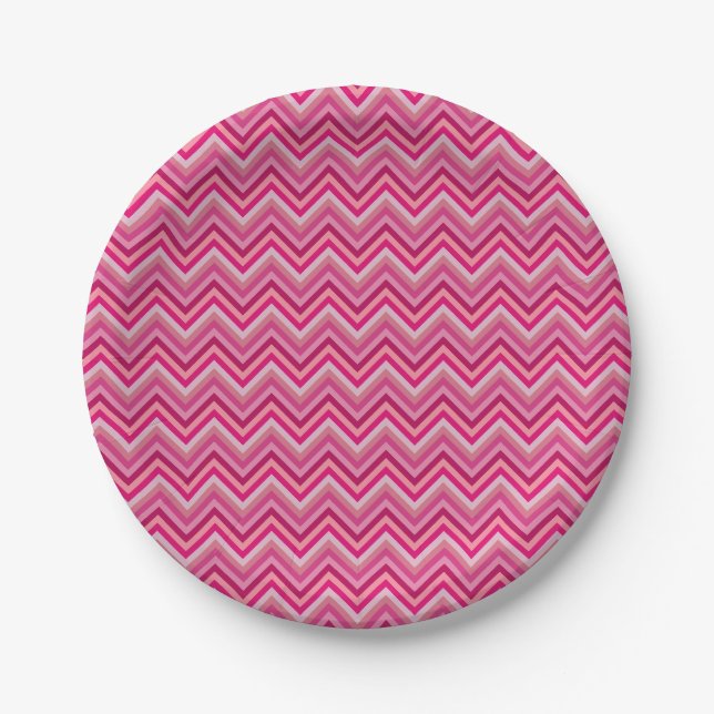Pink Zig Zags Paper Plate (Front)