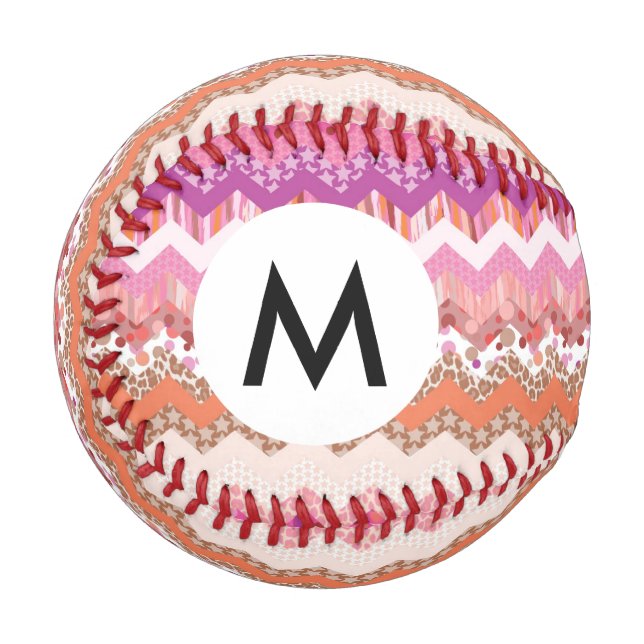 Pink zigzag background baseball (Front Left)