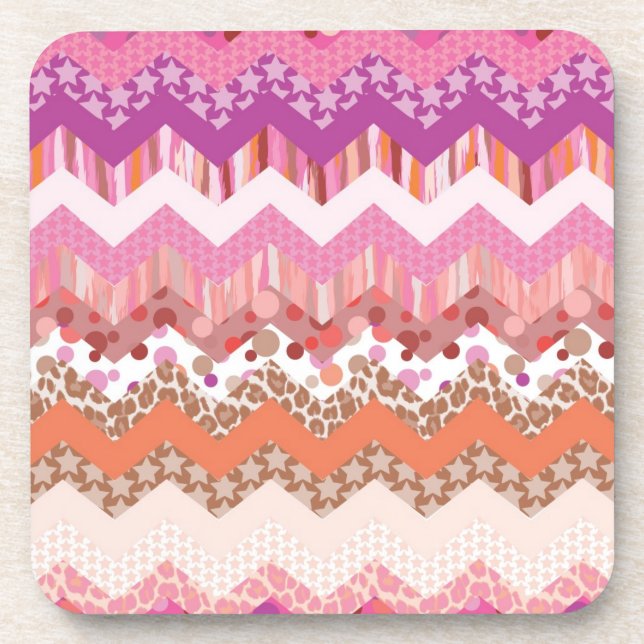 Pink zigzag background coaster (Front)