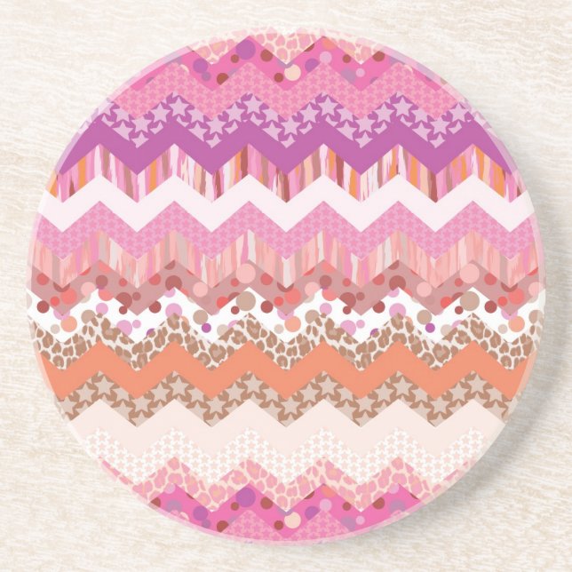 Pink zigzag background coaster (Front)