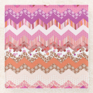 Pink zigzag background glass coaster