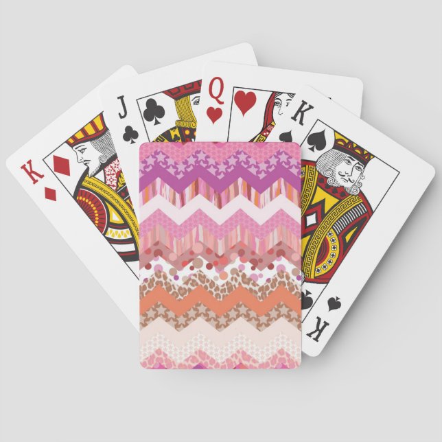 Pink zigzag background playing cards (Back)