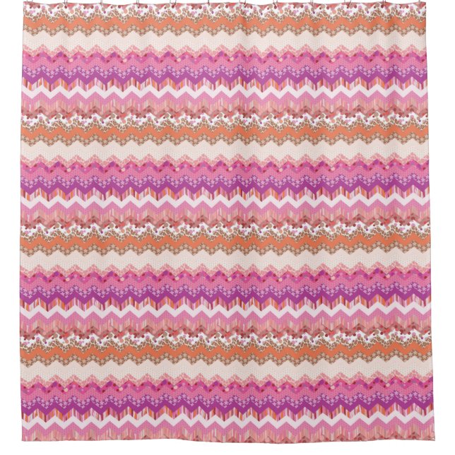 Pink zigzag background shower curtain (Front)