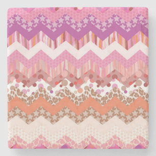 Pink zigzag background stone coaster
