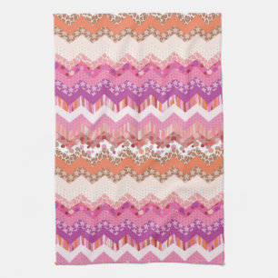 Pink zigzag background tea towel