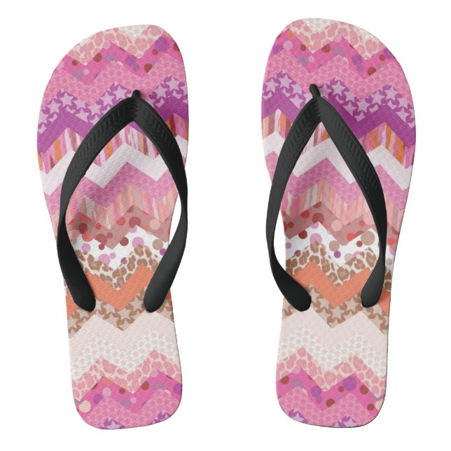 Pink zigzag background thongs (Footbed)