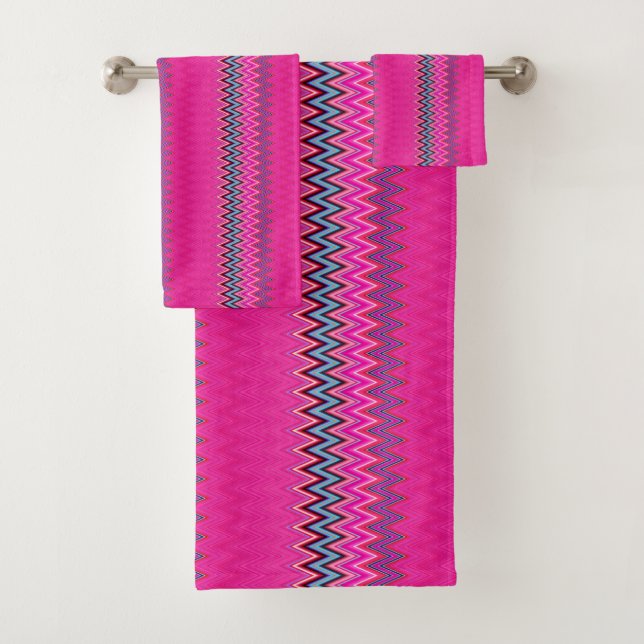 Pink Zigzag Bath Towel Set (Insitu)
