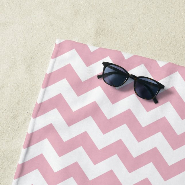 Pink Zigzag, Pink Chevron, Geometric Pattern Beach Towel (In Situ)