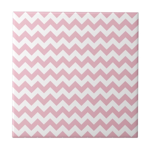 Pink Zigzag, Pink Chevron, Geometric Pattern Ceramic Tile (Front)
