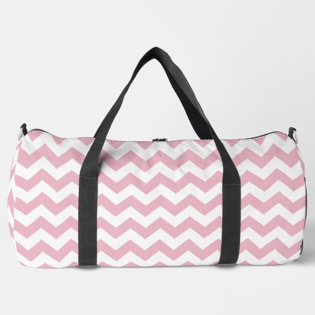 Pink Zigzag, Pink Chevron, Geometric Pattern Duffle Bag (Front)