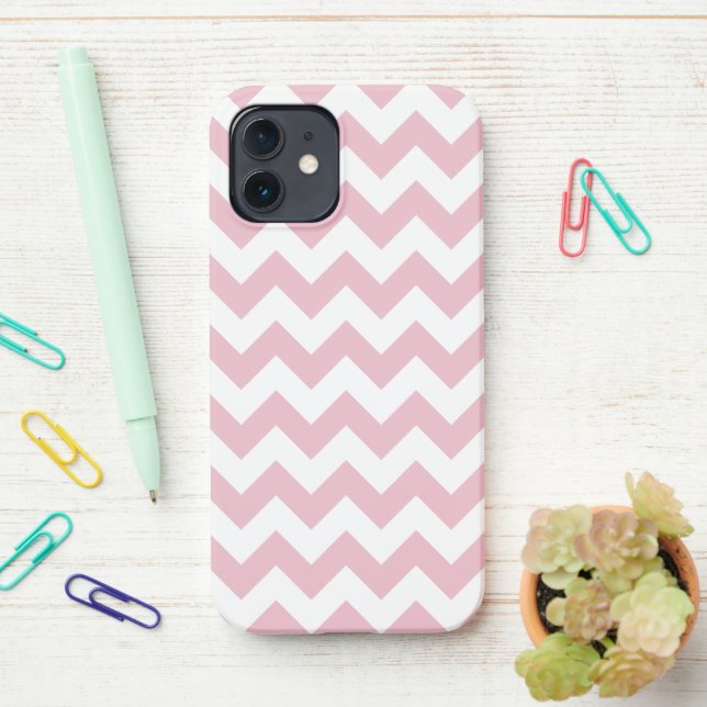 Pink Zigzag, Pink Chevron, Geometric Pattern iPhone Case (On Desk)
