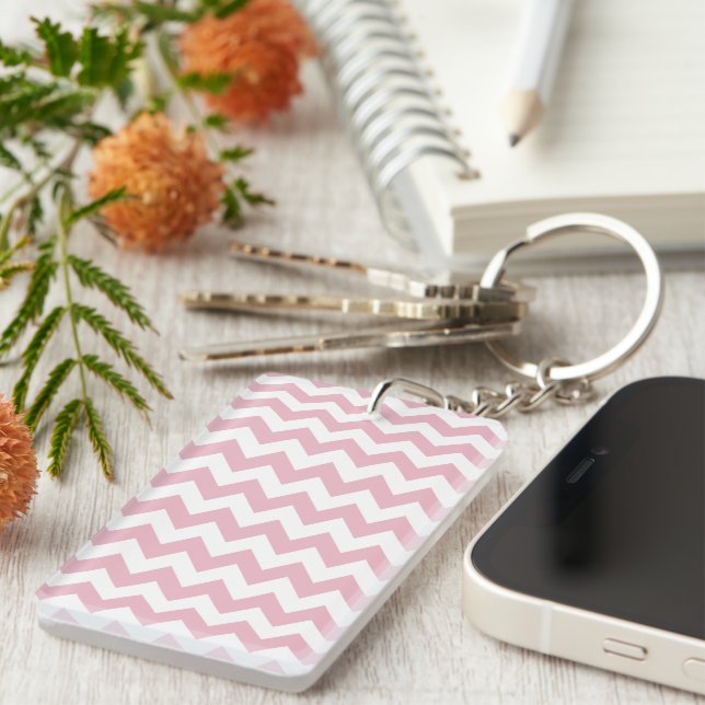 Pink Zigzag, Pink Chevron, Geometric Pattern Key Ring (Front Right)