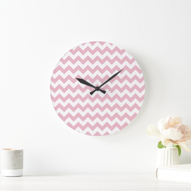 Pink Zigzag, Pink Chevron, Geometric Pattern Large Clock (Home)