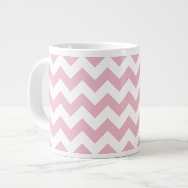 Pink Zigzag, Pink Chevron, Geometric Pattern Large Coffee Mug (Front Left)