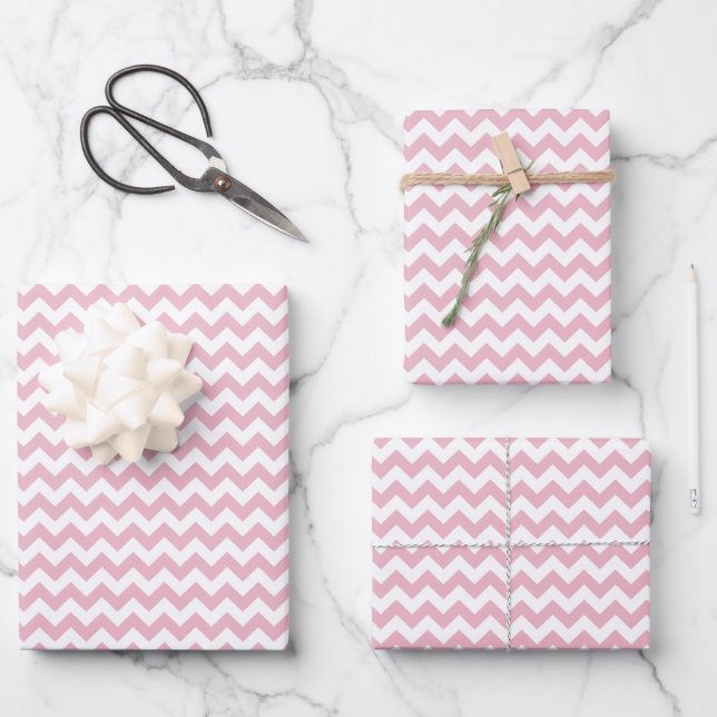 Pink Zigzag, Pink Chevron, Geometric Pattern Wrapping Paper Sheet (Front)