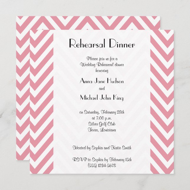 Pink Zigzag, Pink Chevron, Rehearsal Dinner Invitation (Front/Back)