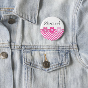 Pink Zigzag, Pink Chevron, Wave Pattern, Your Name 6 Cm Round Badge