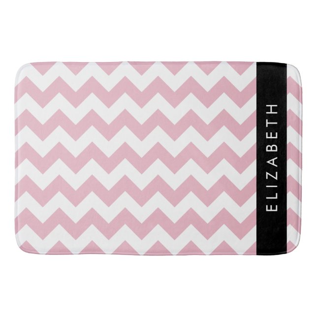 Pink Zigzag, Pink Chevron, Wave Pattern, Your Name Bath Mat (Front)