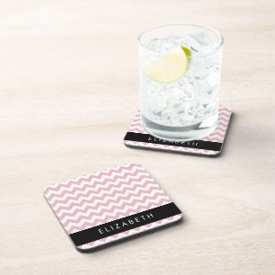 Pink Zigzag, Pink Chevron, Wave Pattern, Your Name Coaster