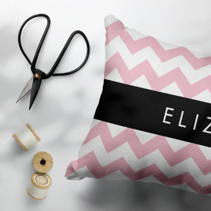 Pink Zigzag, Pink Chevron, Wave Pattern, Your Name Decorative Cushion