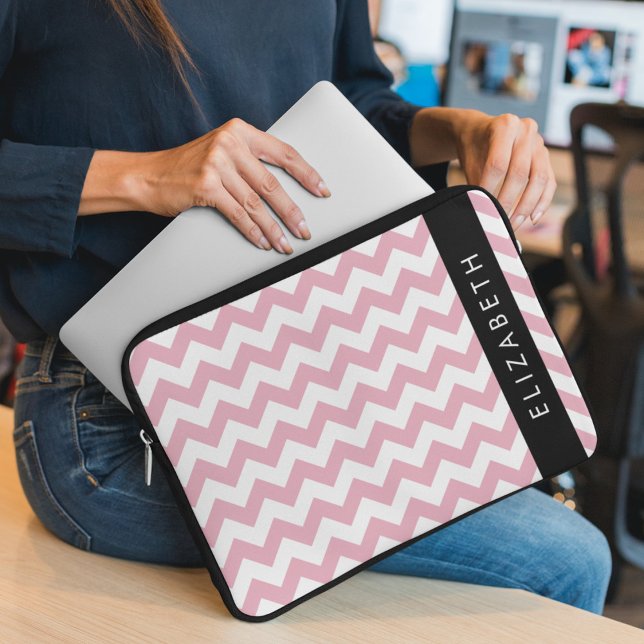 Pink Zigzag, Pink Chevron, Wave Pattern, Your Name Laptop Sleeve (Creator Uploaded)