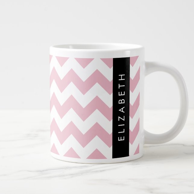 Pink Zigzag, Pink Chevron, Wave Pattern, Your Name Large Coffee Mug (Right)
