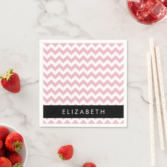 Pink Zigzag, Pink Chevron, Wave Pattern, Your Name Napkin (Insitu)