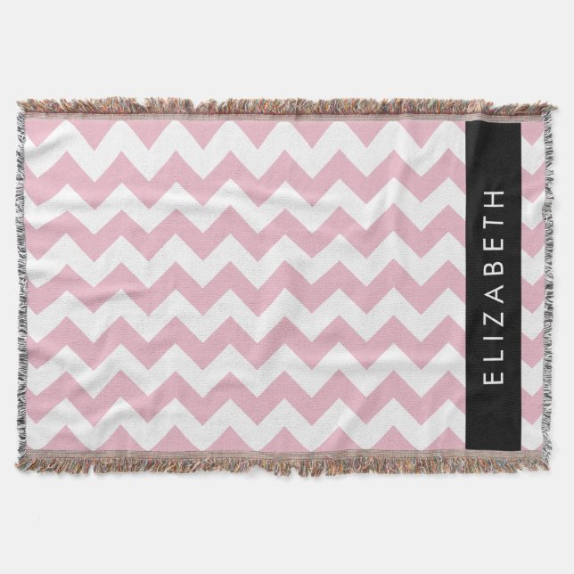 Pink Zigzag, Pink Chevron, Wave Pattern, Your Name Throw Blanket (Front)