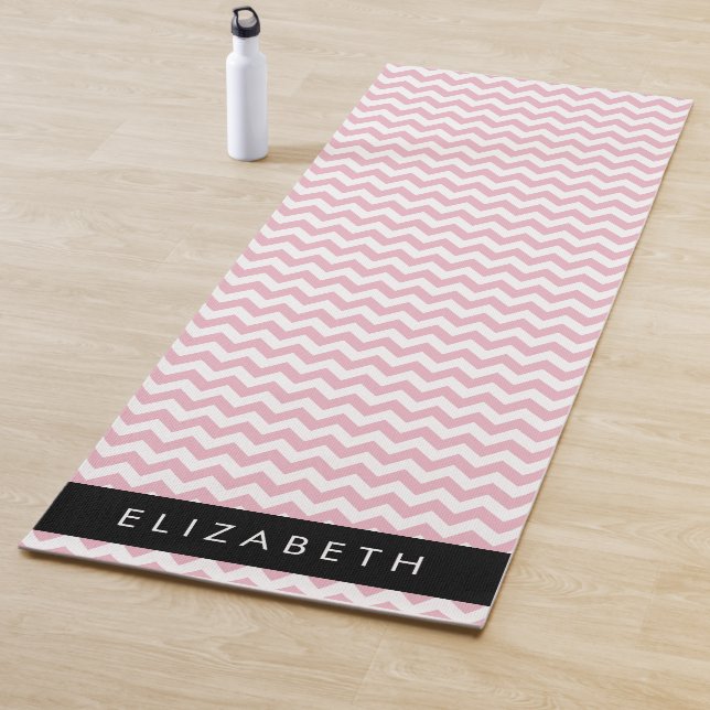 Pink Zigzag, Pink Chevron, Wave Pattern, Your Name Yoga Mat (In Situ)