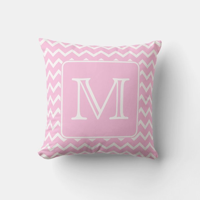 Pink Zigzags with Custom Monogram. Cushion (Front)