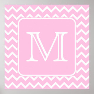 Pink Zigzags with Custom Monogram. Poster