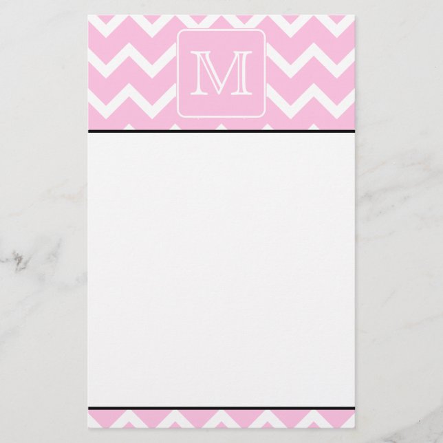 Pink Zigzags with Custom Monogram. Stationery (Front)