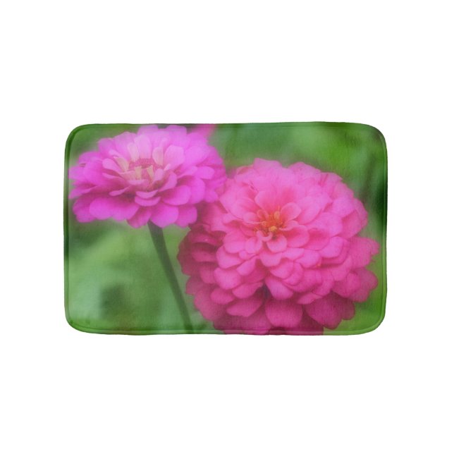 Pink Zinna Flowers Bath Mat (Front)
