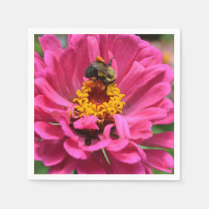 Pink Zinnia and Bumble bee Napkin