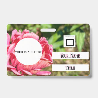 Pink Zinnia Flower Custom Image Logo Name Title ID Badge