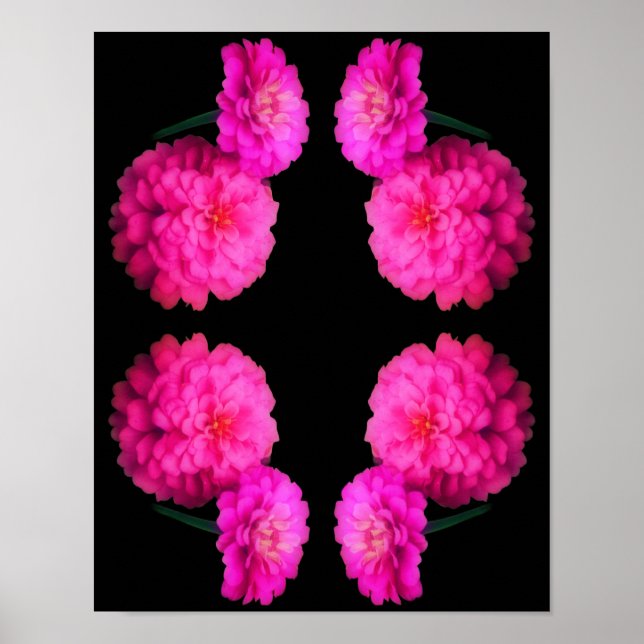 Pink Zinnia Flower Pair Abstract Art Poster (Front)
