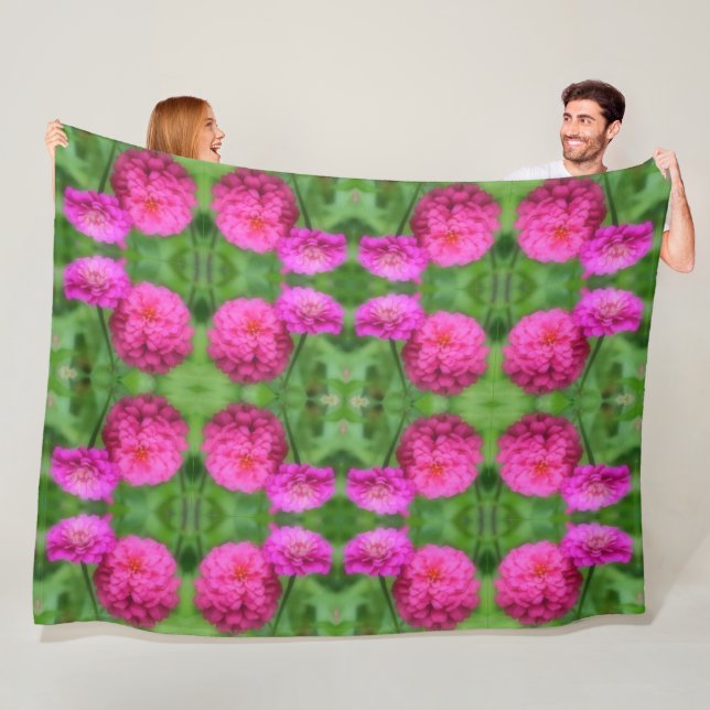 Pink Zinnia Flower Pair Abstract  Fleece Blanket (In Situ)