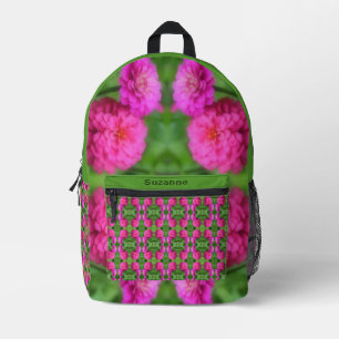 Pink Zinnia Flower Pair Abstract Personalised Printed Backpack
