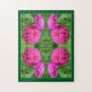 Pink Zinnia Flower Pair Close Up Abstract Jigsaw Puzzle