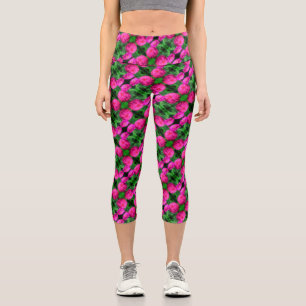 Pink Zinnia Flower Pair Close Up Abstract Pattern Capri Leggings