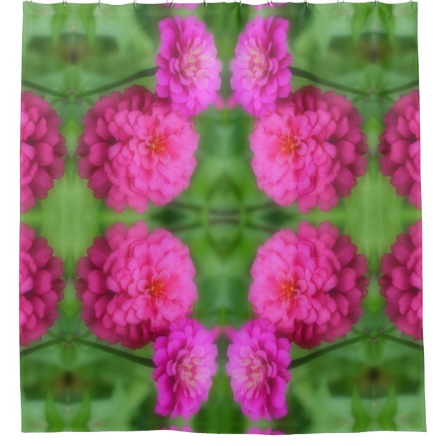 Pink Zinnia Flower Pair Close Up Abstract Pattern  Shower Curtain (Front)