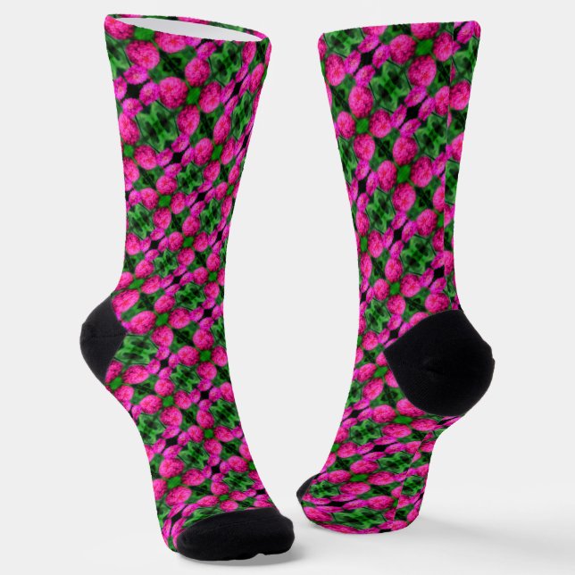 Pink Zinnia Flower Pair Close Up Abstract Pattern  Socks (Angled)