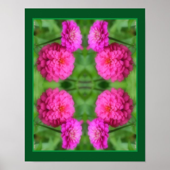 Pink Zinnia Flower Pair Close Up Abstract  Poster (Front)