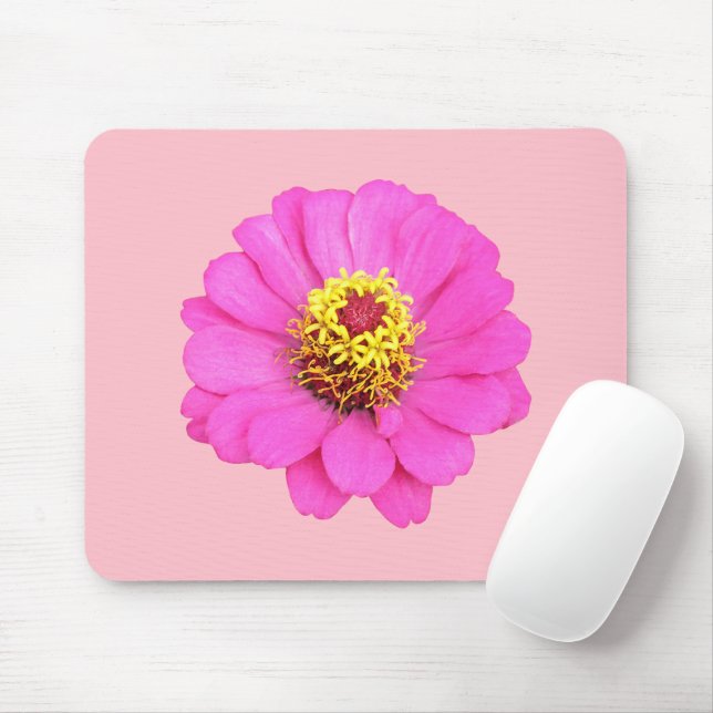 Pink Zinnia Flower Printed on Mouse Pad (With Mouse)