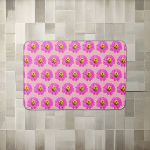 Pink Zinnia Flower Seamless Pattern on Bath Mat