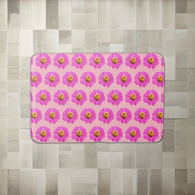 Pink Zinnia Flower Seamless Pattern on Bath Mat (Pink Zinnia flower seamless pattern on bath mat)